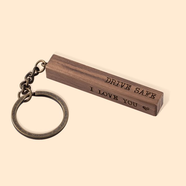 Personalized Engraved Wood Bar Key Chain for New Home Car Gift for Men Dad Grandpa Husband