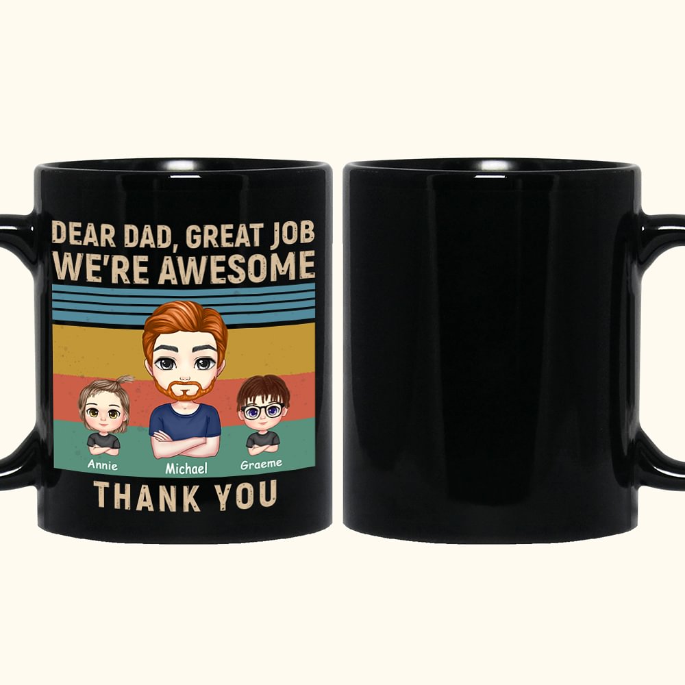Tasse en céramique noire personnalisée Dear Dad Awesome Thanks Kid Cadeau d'anniversaire de fête des pères pour homme