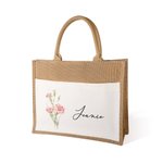 Gepersonaliseerde linnen Jute Geboortebloem Strandtas met Naam Verjaardag Afstudeer Cadeau voor Vrienden Bruiloft Cadeau voor Bruidsmeisje