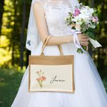 Sac de Plage en Lin Personnalisé avec Nom et Fleur de Naissance Cadeau Anniversaire Mariage pour Femme