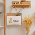 Sac de Plage en Lin Personnalisé avec Nom et Fleur de Naissance Cadeau Anniversaire Mariage pour Femme