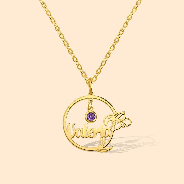 Personalizada de plata de ley Nombre Piedra de nacimiento Collar de flores de cumpleaños Regalo del Día de la Madre para la mujer