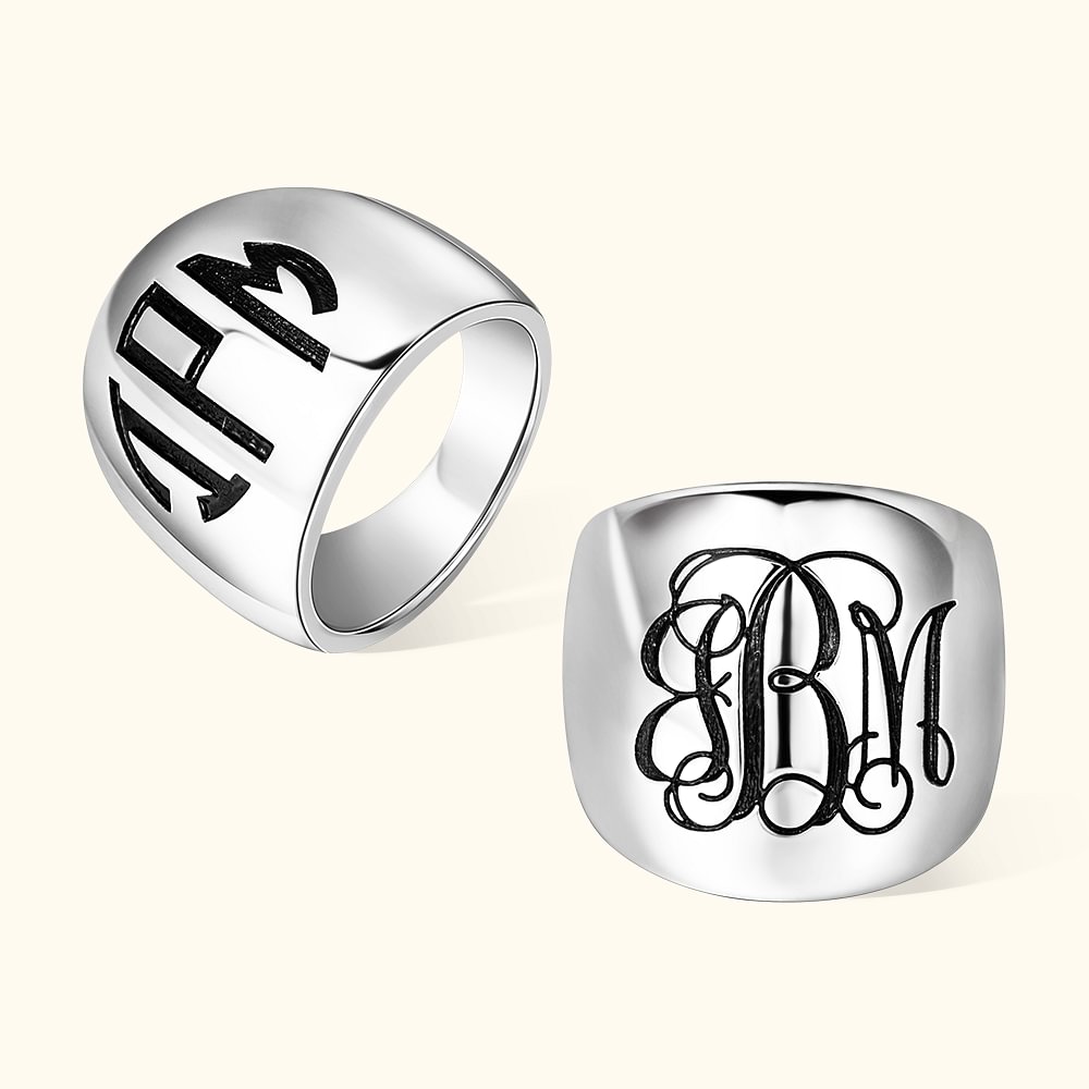 Monogramme Personnalisé Monogramme Dome Cigar Band Ring with Engraved Initials Statement Jewelry Birthday Mother's Day Gift for Women