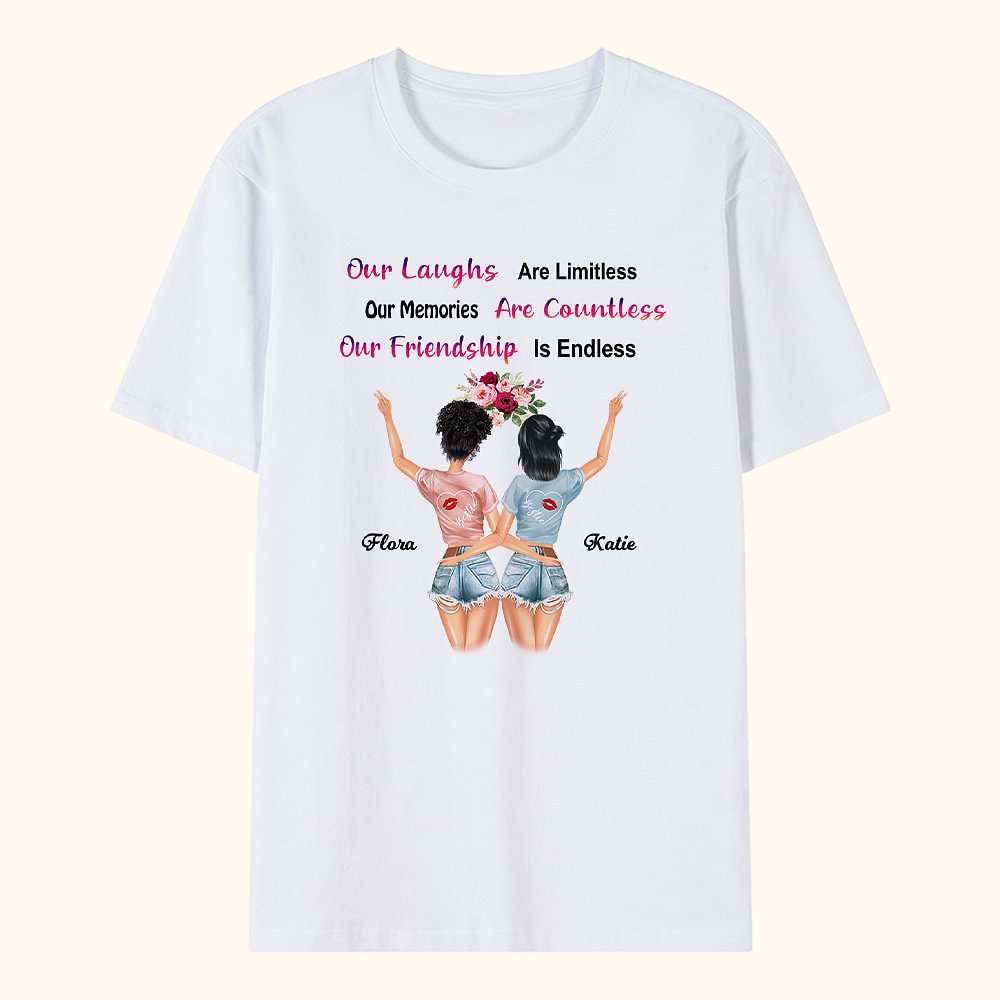 Cadeaux d'amitiés pour les femmes - T-shirt personnalisé Nos rires sont illimités Notre amitié est sans fin Bestie Quotes - T-shirt d'amitiés