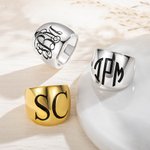 Monogramme Personnalisé Monogramme Dome Cigar Band Ring with Engraved Initials Statement Jewelry Birthday Mother's Day Gift for Women