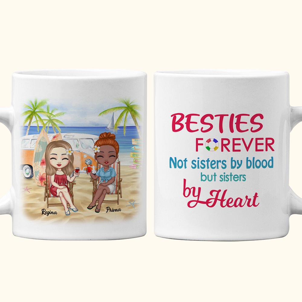 Personnalisé Bestie Quotes Sisters by Heart Forever Vocation Beach White Ceramic Mug Anniversaries C-type Handle