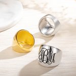 Monogramme Personnalisé Monogramme Dome Cigar Band Ring with Engraved Initials Statement Jewelry Birthday Mother's Day Gift for Women