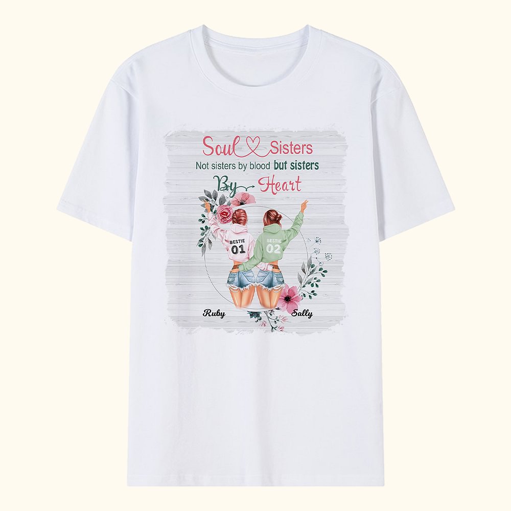 T-shirt personnalisé Soul and Sisters By Heart Bestie Quotes for Best Friend Sister Short Sleeve Casual Top Tee
