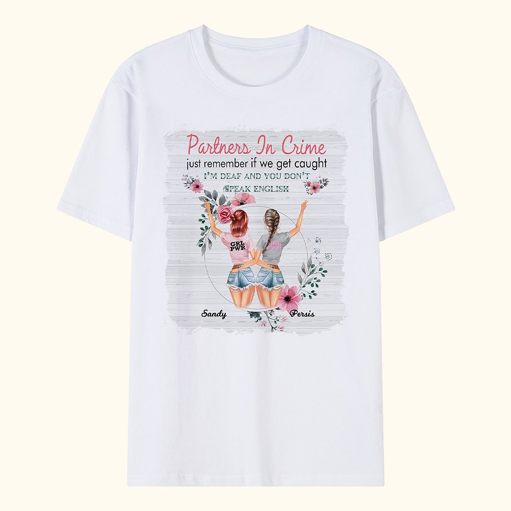 Personalizzato Partners In Crime Best Friend Bestie Quotes T-shirt Regalo di amicizia divertente per l'usura quotidiana