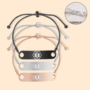 Personalised Medical ID Adjustable Bracelet Engraved with Name Emergency Survival Wristband for Women Men