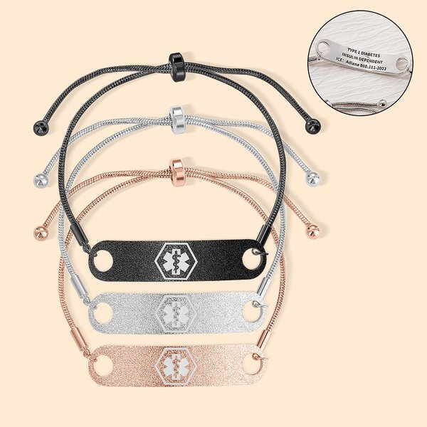 Pulsera ajustable de identificación médica personalizada grabada con el nombre Pulsera de supervivencia de emergencia para mujeres hombres