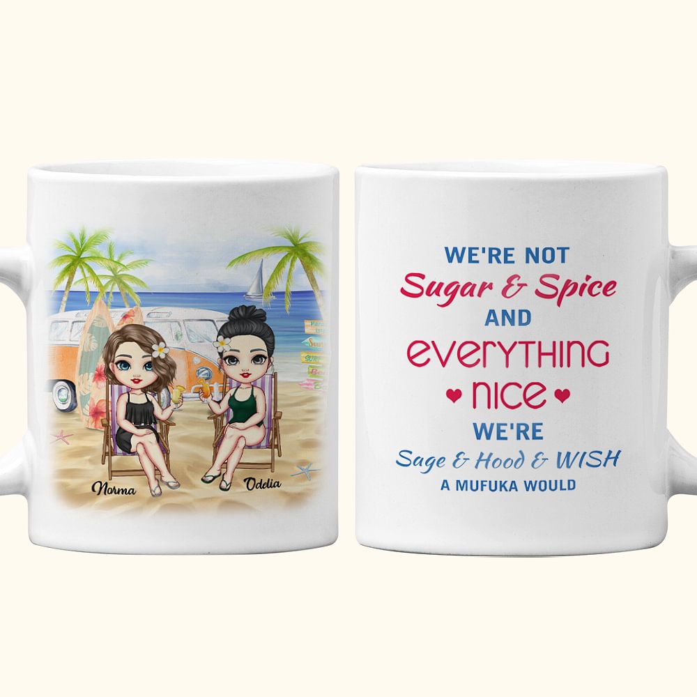 Tasse à café personnalisée Bestie Quotes Sister Sugar Spice Eveyrthing Nice Summer Beach White Ceramic Mug Birthdays Coffee Mug