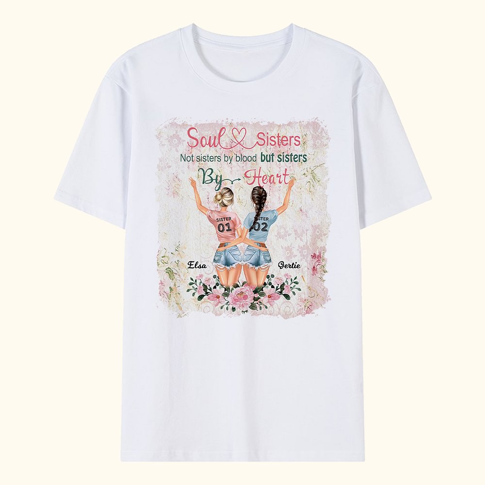 Personnalisé Soul Sisters Flower Pattern Bestie Quotes T-shirt Women Friendship Gifts