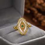 Personalized Natural Mother of Pearl Base Lace Vintage Style Adjustable Ring with Birthstone