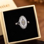 Personalized Natural Mother of Pearl Base Lace Vintage Style Adjustable Ring with Birthstone