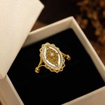 Personalized Natural Mother of Pearl Base Lace Vintage Style Adjustable Ring with Birthstone