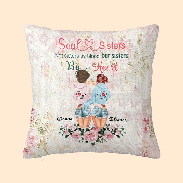 Personalizado Soul Sisters No hermanas de sangre pero hermanas de corazón Throw Pillow Cover Best Friend Besties Gift Living Room Bedroom Decor