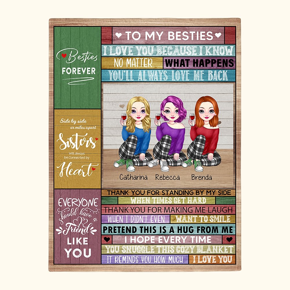 Couverture personnalisée Besties Forever Cool Girl Soul Sisters To My Bestie Cadeaux de Noël Cadeaux d'inspiration