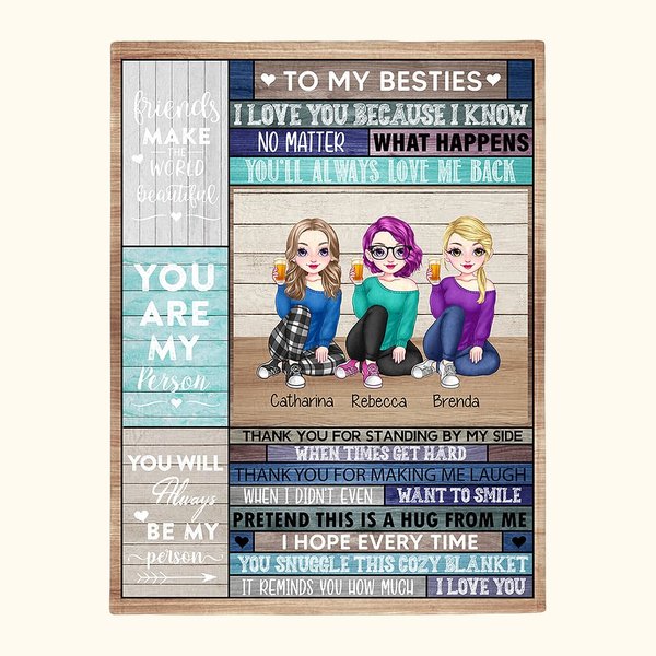 Personalizzato To My Bestie Thank You for Standing by My Side Soul Sisters Blanket Compleanno Anniversario Regali di Natale per Besties Decorazione da