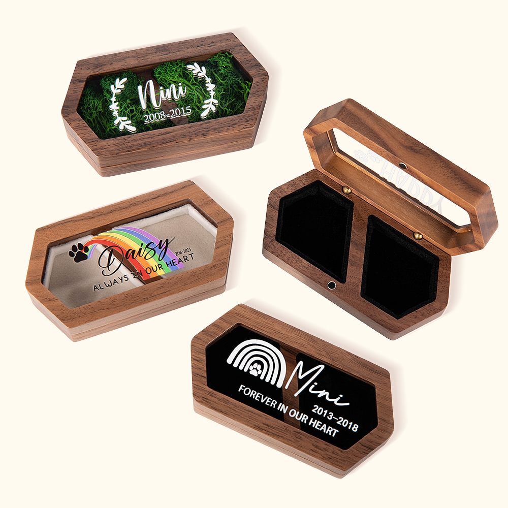 Coffret en Bois Personnalisé avec Nom et Année Cadeau Commémoratif pour Animal de Compagnie