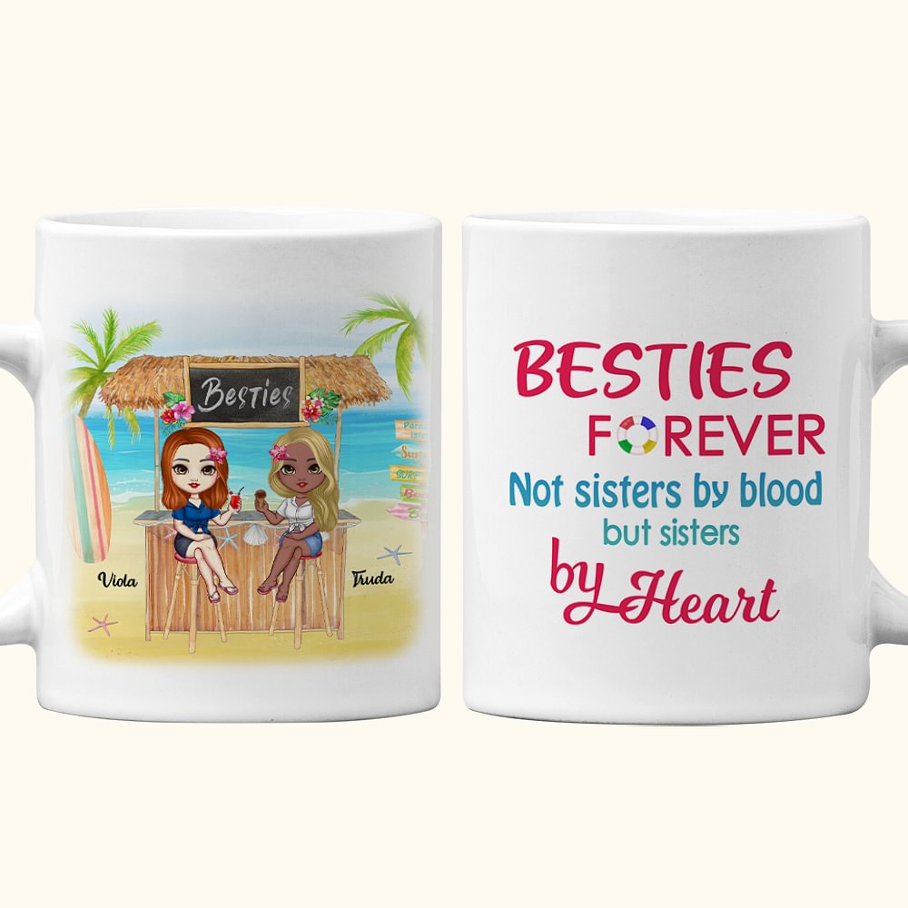 Personnalisé Bestie Quotes Besties Forever Sisters by Heart Beach White Ceramic Mug Anniversaries C-type Handle