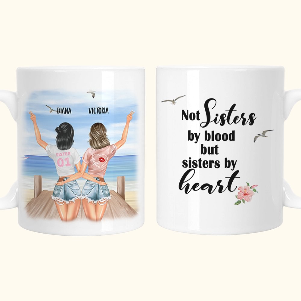 Tasse en céramique blanche personnalisée Non pas sœurs de sang mais sœurs de cœur Bureau et maison pour sœurs et amies