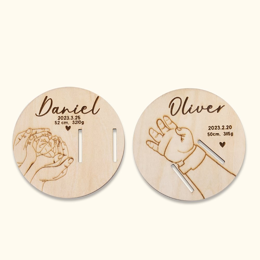 Bracelet de naissance en bois personnalisé Support de signe de naissance pour bébé Cadeaux de naissance Souvenir de naissance