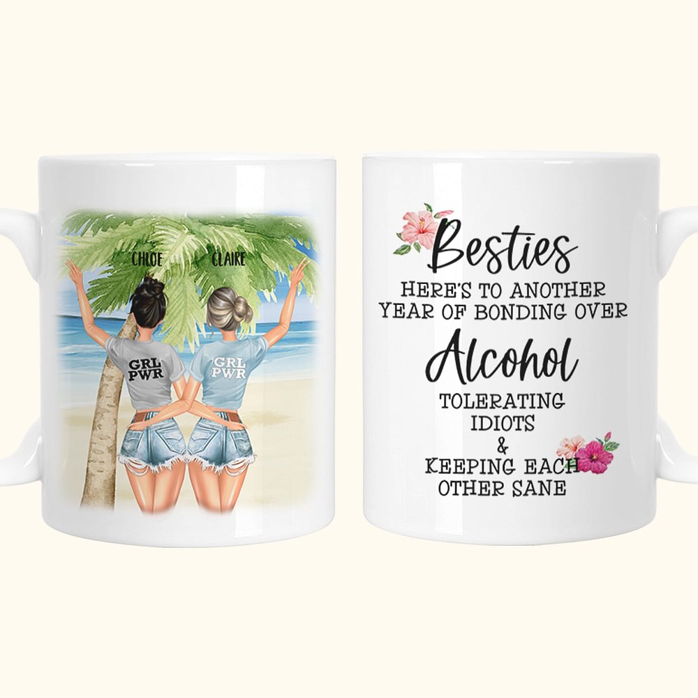Tasse en céramique blanche personnalisée Besties Tolerating Idiots And Keeping Each Other Sane Cadeau d'anniversaire pour les sœurs