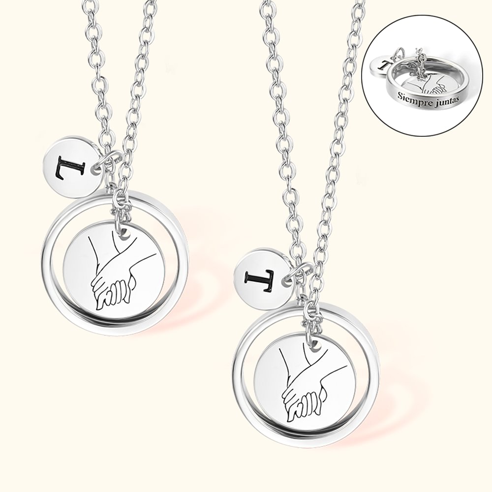 Pendentif Personnalisé avec Initiale et Texte Gravés Ensemble de 2 Colliers Main dans la Main Cadeau d'Anniversaire Noël pour Couple