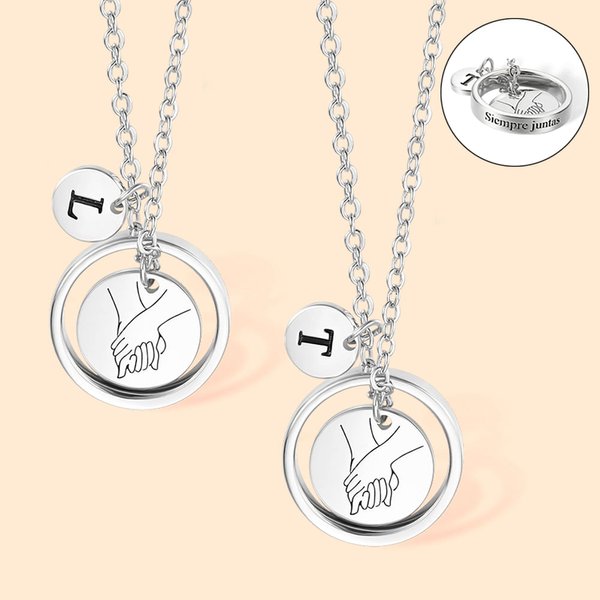 Personalisierte Sterling Silber oder Edelstahl Hand in Hand Halsketten Set von 2 mit eingravierten Initialen Geschenke für Schwestern ihr Frauen