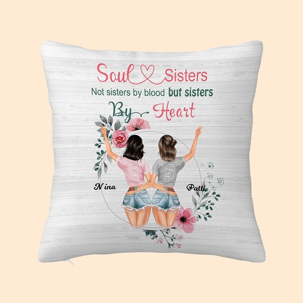 Personalizzato Soul Sisters Non sorelle di sangue, ma sorelle di cuore, copri cuscino Best Friend Besties Gift Home Decor