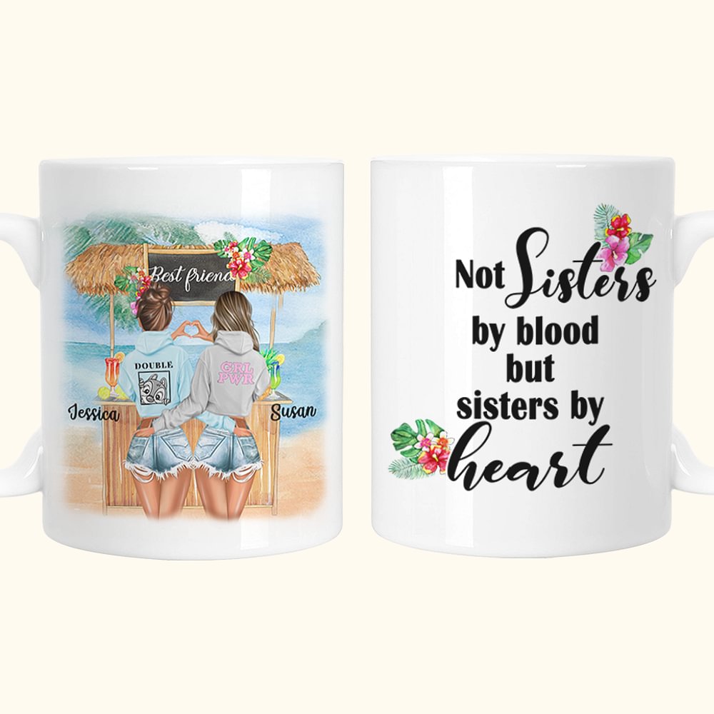 Tasse en céramique blanche personnalisée Pas sœurs de sang mais sœurs de cœur Poignée de type C pour Meilleures amies Sœurs