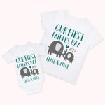 Ensemble T-shirt Onesie Bébé Personnalisé avec Nom Elephant Père et Fils Fille Cadeau Fête des Pères pour Nouveau Papa Nouveau-né