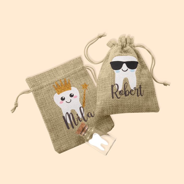 Personalisierte Zahnfee Tasche Zahnfee Beutel mit Kork Glas Glas Geschenk für Kinder