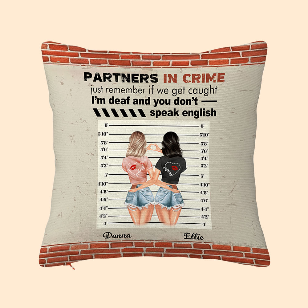 Housse de coussin personnalisée Besties Partner in Crime Besties Gift Sofa Decor