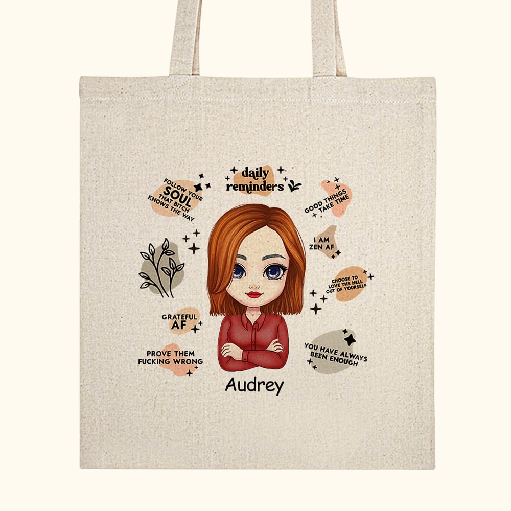 Sac Tote Recyclable Personalisé avec Personnage et Nom Cadeau d'Encourragement Anniversaire St-Valentin pour Femme