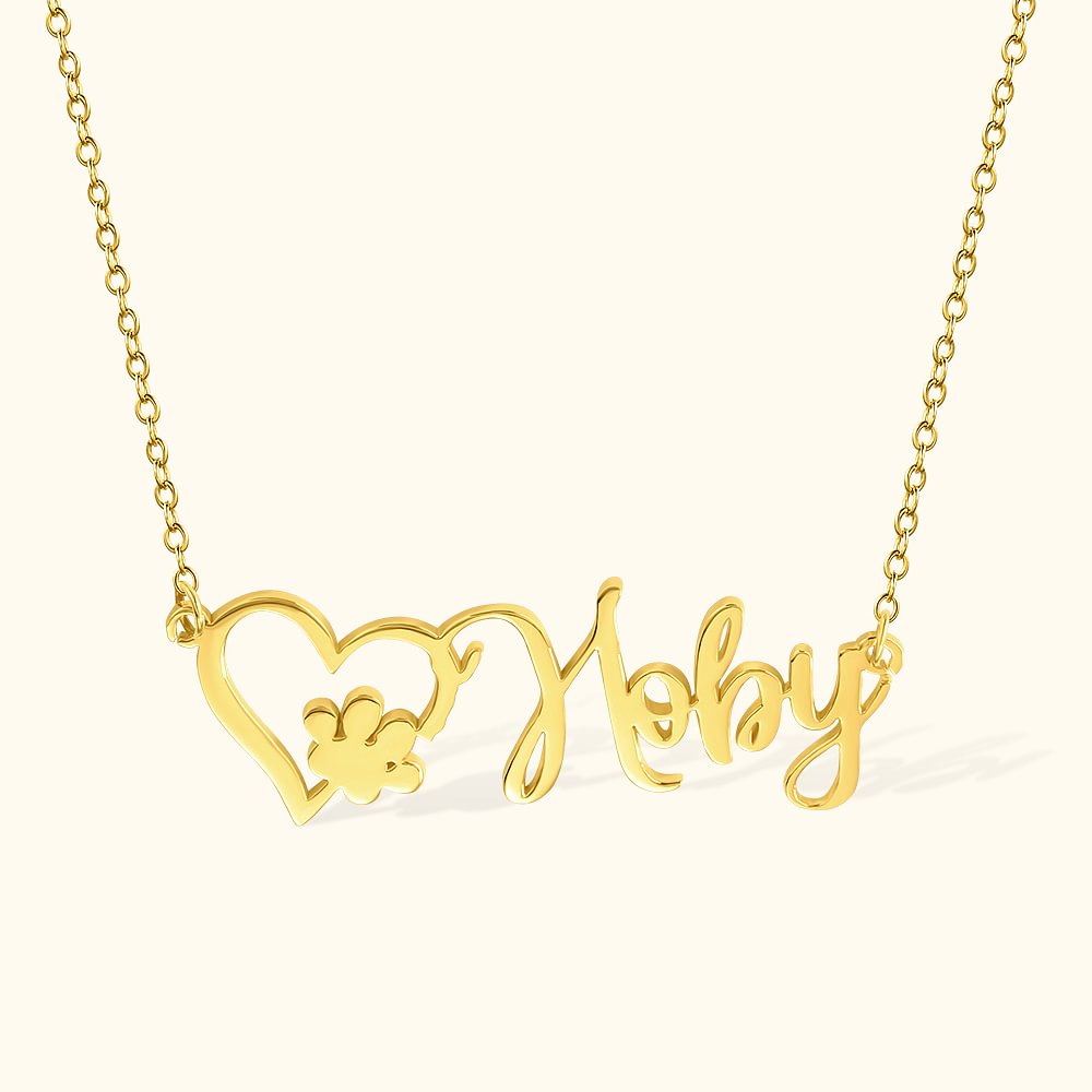 Collier Barre Prénom Personnalisé Breloque Coeur Patte Cadeau pour Ceux Qui Aiment les Animaux Domestiques
