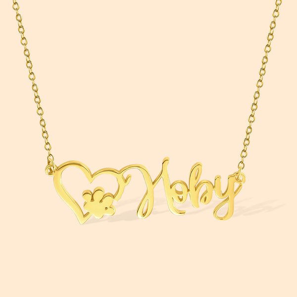 Collier Barre Prénom Personnalisé Breloque Coeur Patte Cadeau pour Ceux Qui Aiment les Animaux Domestiques