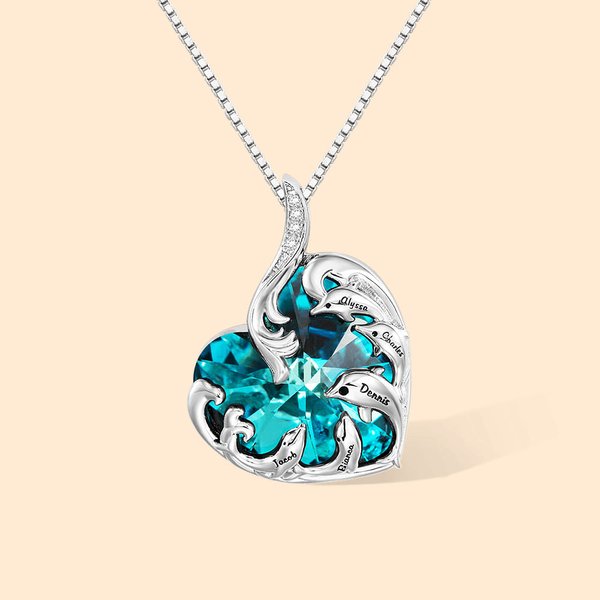Collar de Cristal Personalizado Delfín Ola del Océano Collar Corazón Regalo para Ella Cumpleaños Regalo para el Día de la Madre