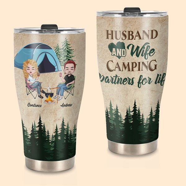 Gepersonaliseerde echtgenoot en echtgenote camping partners voor het leven gebogen Tumbler Gifts voor kamperen koppels