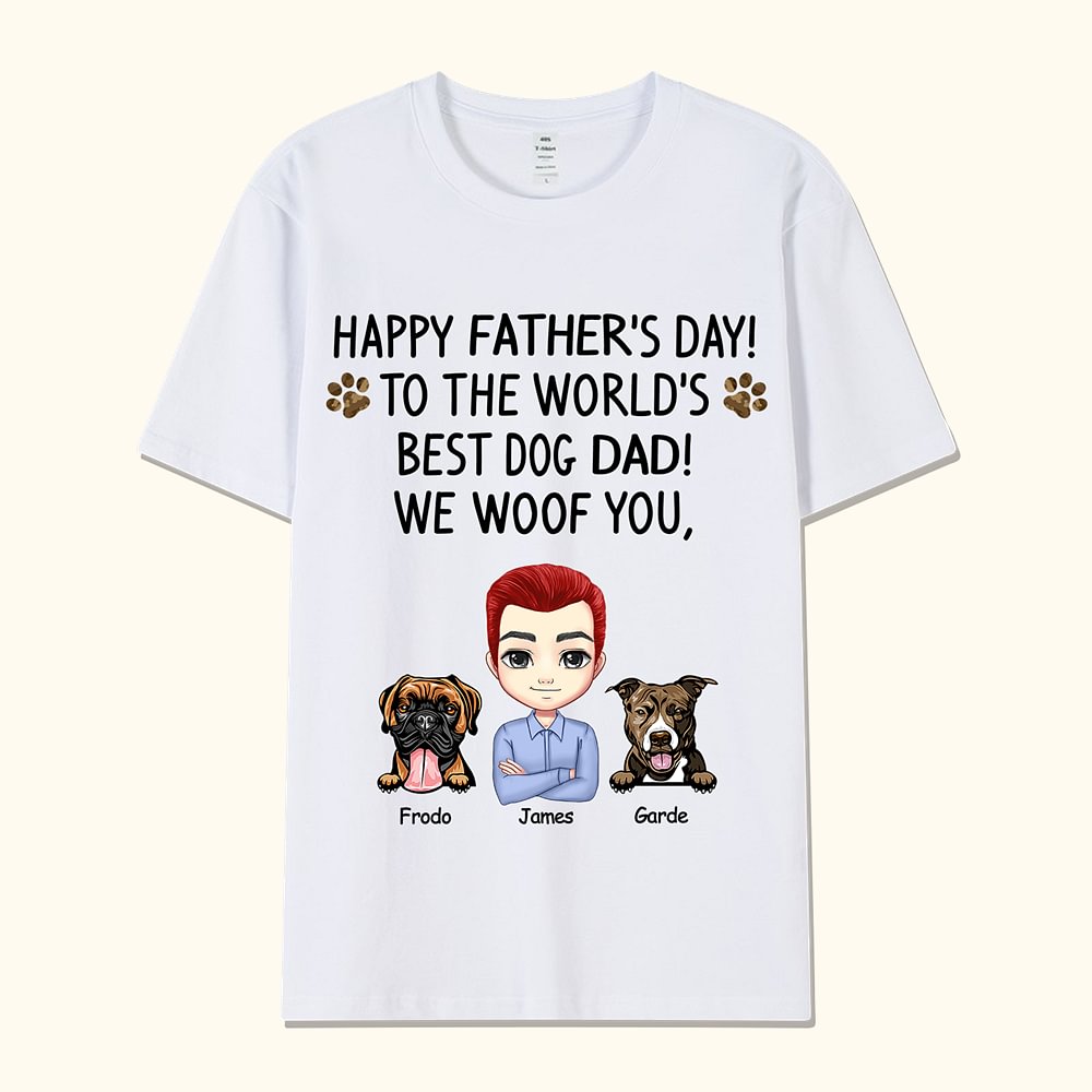 T-shirt Personnalisé avec Nom Race de Chien Dessin de Personnage Cadeau Fête des Pères pour Meilleur Père de Chien