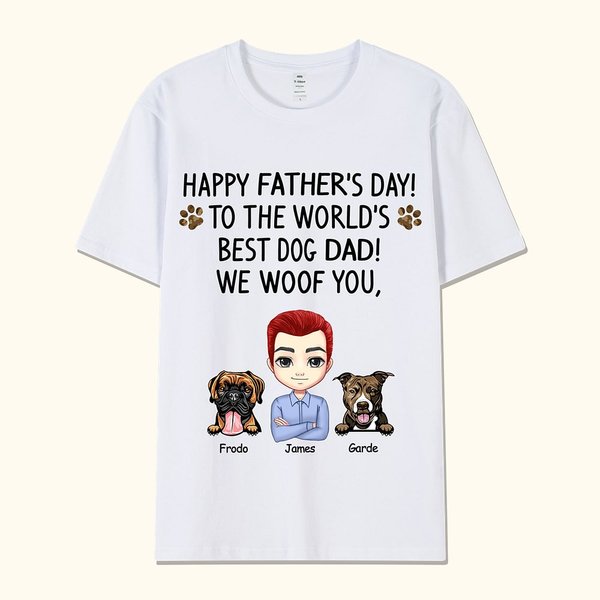 T-shirt Personnalisé avec Nom Race de Chien Dessin de Personnage Cadeau Fête des Pères pour Meilleur Père de Chien
