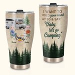 Gepersonaliseerde I Want To Hold Your Hand At 80 And Say Baby Let's Go Camping Gebogen Tumbler Cadeau voor Camping Koppel