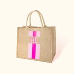 Personalized Shadow Monogram Jute Tote Carryall Bag Large Capacity Wedding Birthday Beach Holiday Gift for Her