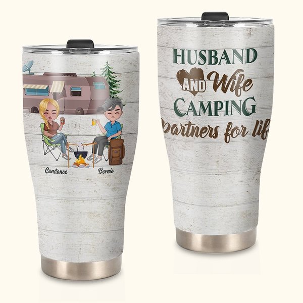 Personalisierte Ehemann und Frau Camping Partner für das Leben 30oz gebogene Becher Jahrestag Geschenk für Camping-Paar