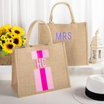 Personalized Shadow Monogram Jute Tote Carryall Bag Large Capacity Wedding Birthday Beach Holiday Gift for Her