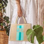 Personalized Shadow Monogram Jute Tote Carryall Bag Large Capacity Wedding Birthday Beach Holiday Gift for Her