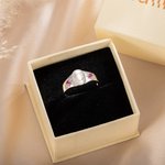 Personalized Sterling Silver Two Birthstones Signet Elegant Dainty Ring with Engraved Initial Birthday Valentine's Day Gift for Her