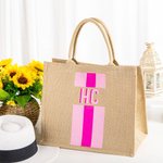 Personalized Shadow Monogram Jute Tote Carryall Bag Large Capacity Wedding Birthday Beach Holiday Gift for Her