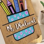 Personalised Teacher Desktop Sign Stationery 3D Teacher Name with Stand Handmade for Teacher Appreciation Gift